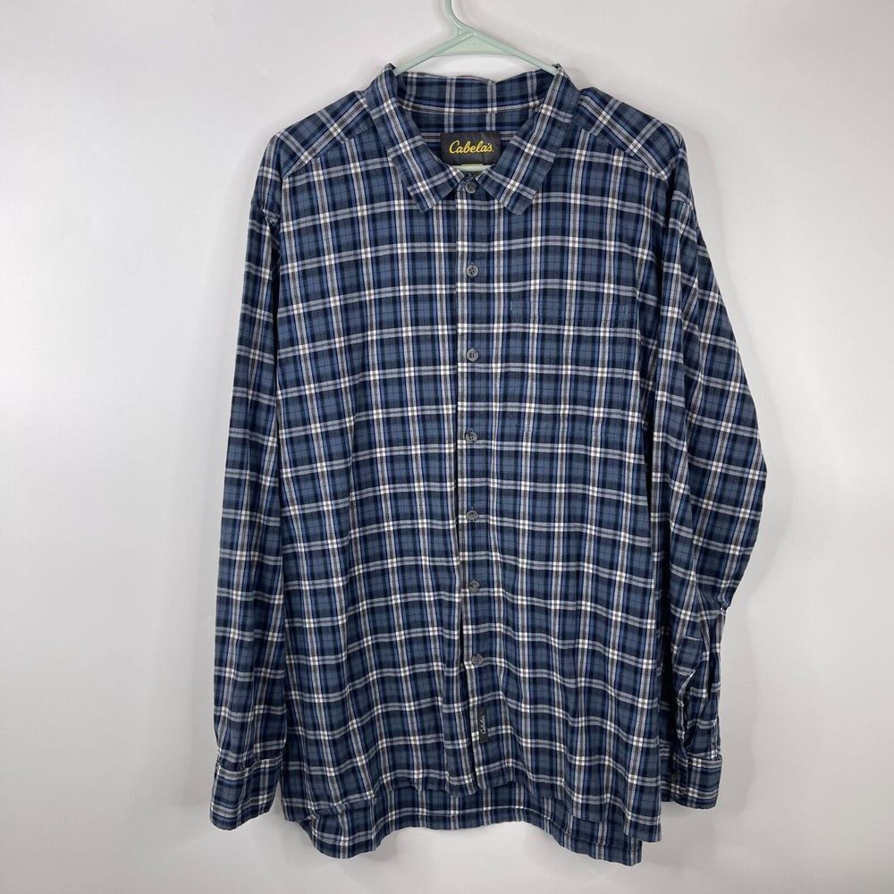 Cabela's Mens Button Down Shirt Size‎ XL Plaid Long Sleeve Collar Blue